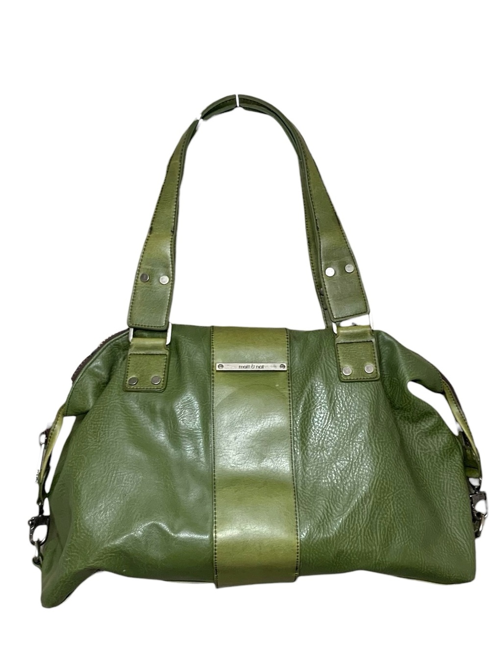 Matt & Nat Green Vegan Leather Shoulder Bag Distressed 2 Tones Minimalist Tote